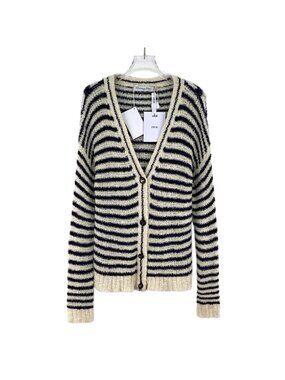 Dior Color-Block Striped Wool V-Neck Button-Front Knit Cardigan